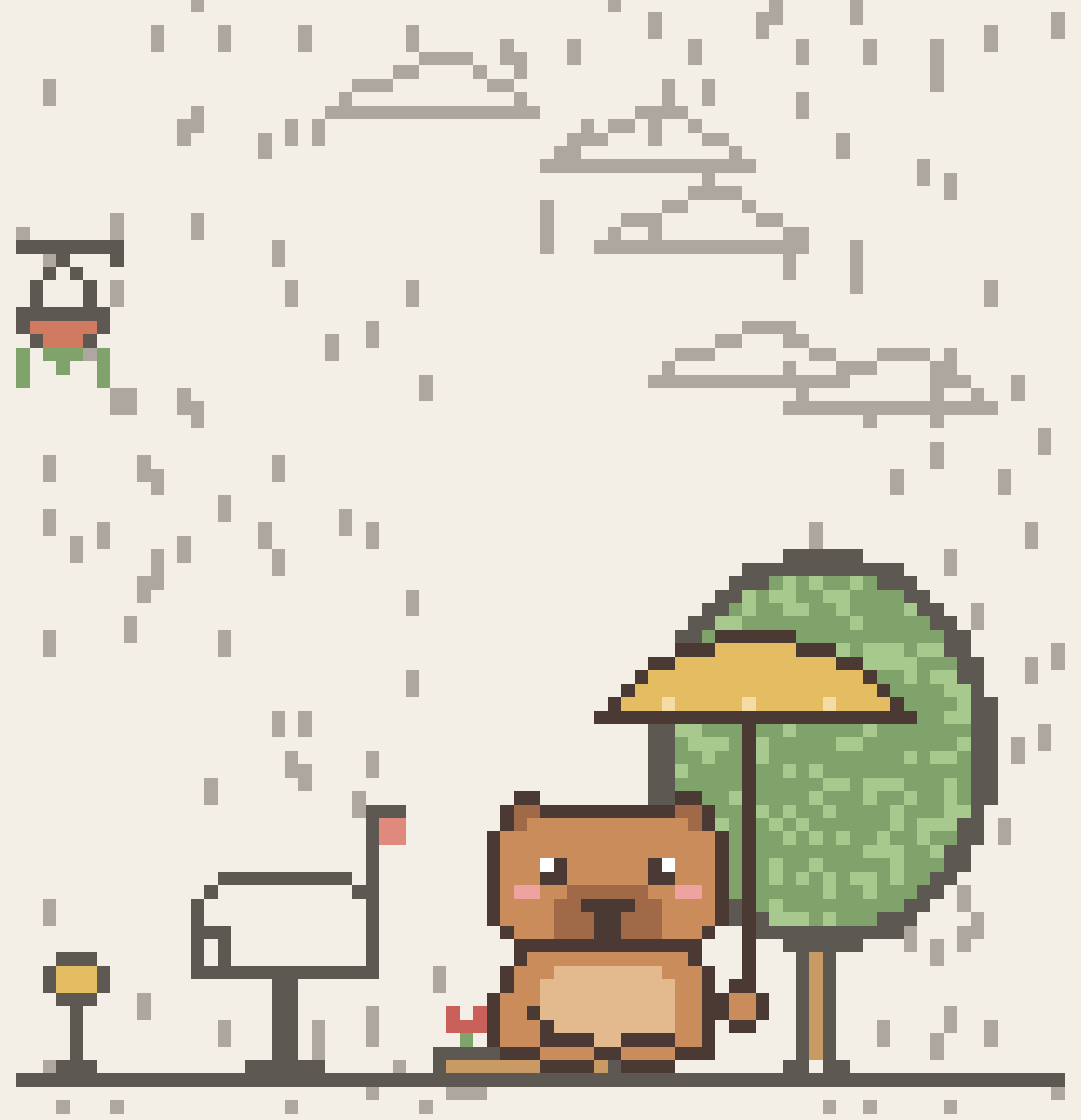 下雨了，小伙伴撑着小黄伞